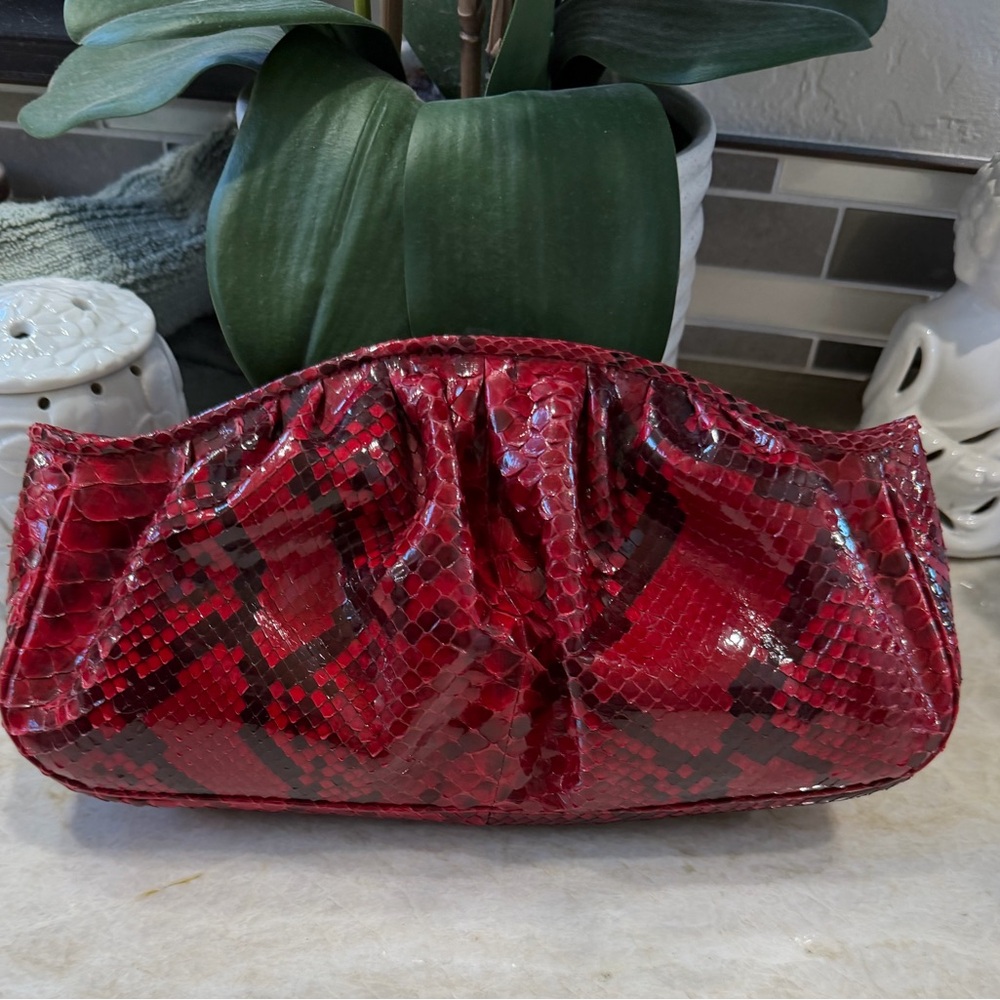Malini Murjani Elegant Red Snakeskin Clutch